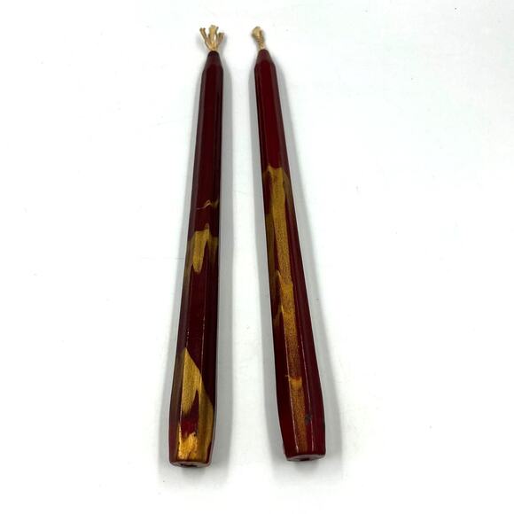 Vintage Carved Painted Glazed Wooden Painted Red Gold Decorative Candle Sticks - Picture 1 of 8